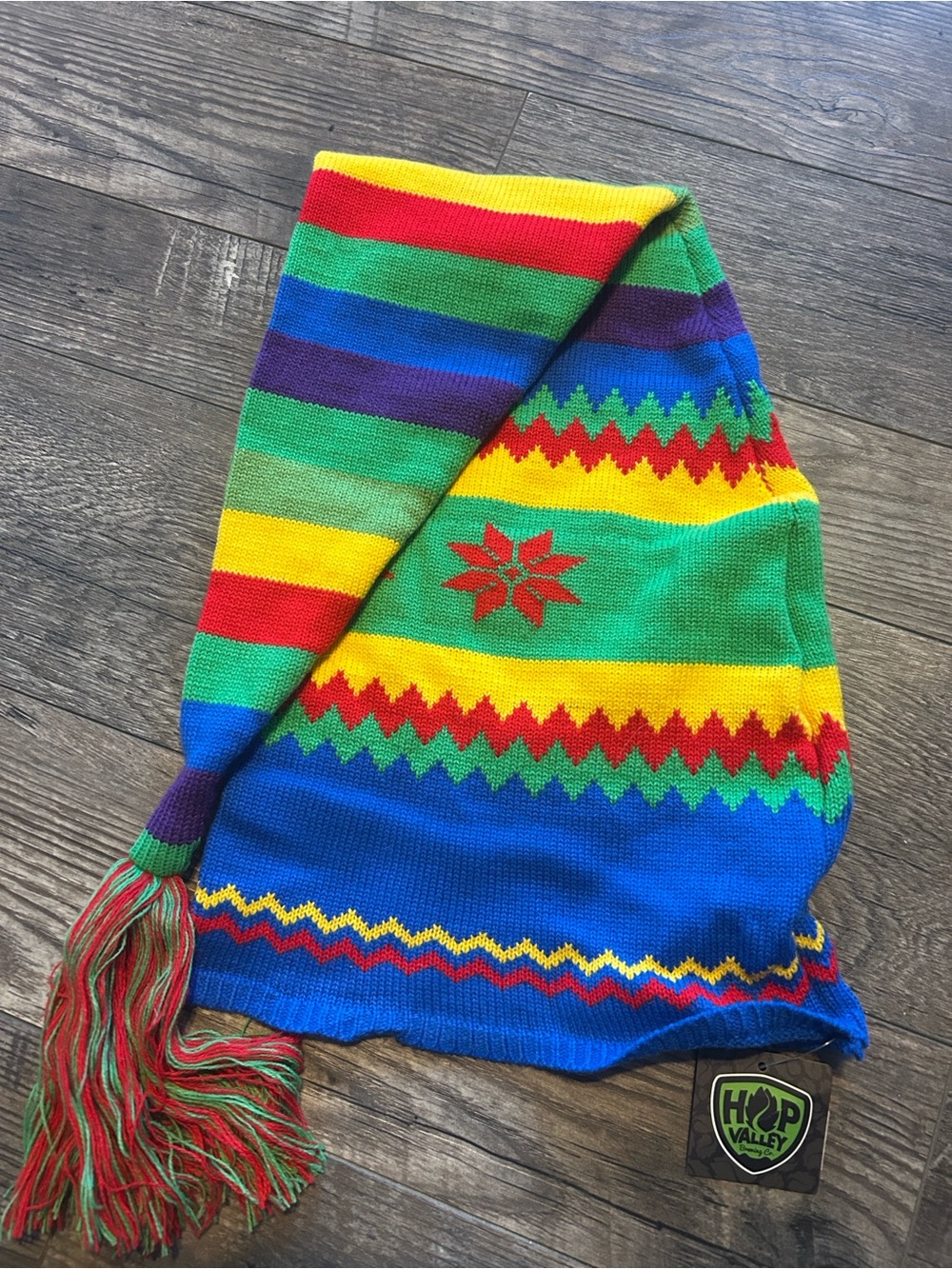 Hop Valley Brewing Company Colorful Rainbow Pointed Knit Hat